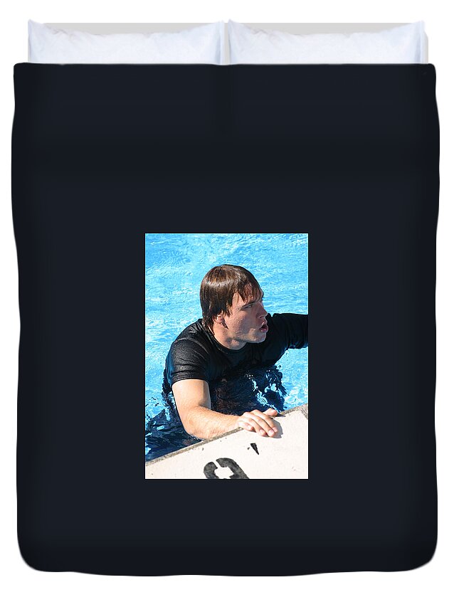 Patrick Duvet Cover featuring the photograph Patrick in the pool by Jim Whitley