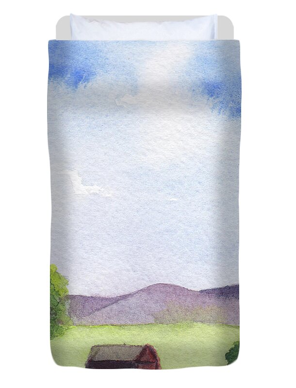 Berkshires Duvet Cover featuring the painting Pause at Barn by Anne Katzeff