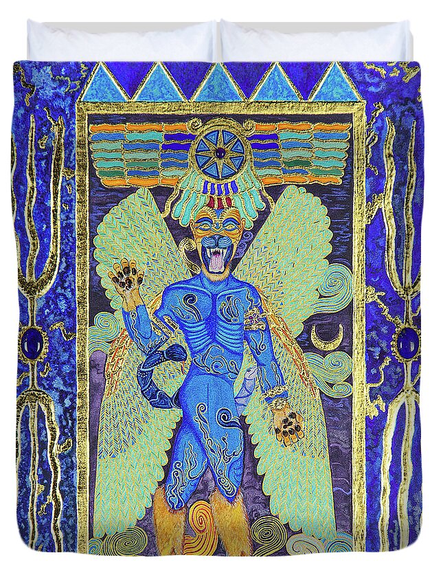 Babylon Duvet Cover featuring the mixed media Pazuzu the Divine Exorcist by Ptahmassu Nofra-Uaa