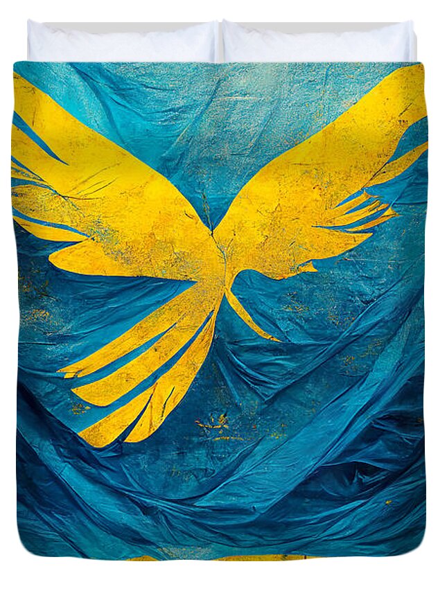 Angel Of Peace Duvet Cover featuring the painting Peace for Ukraine by Vart