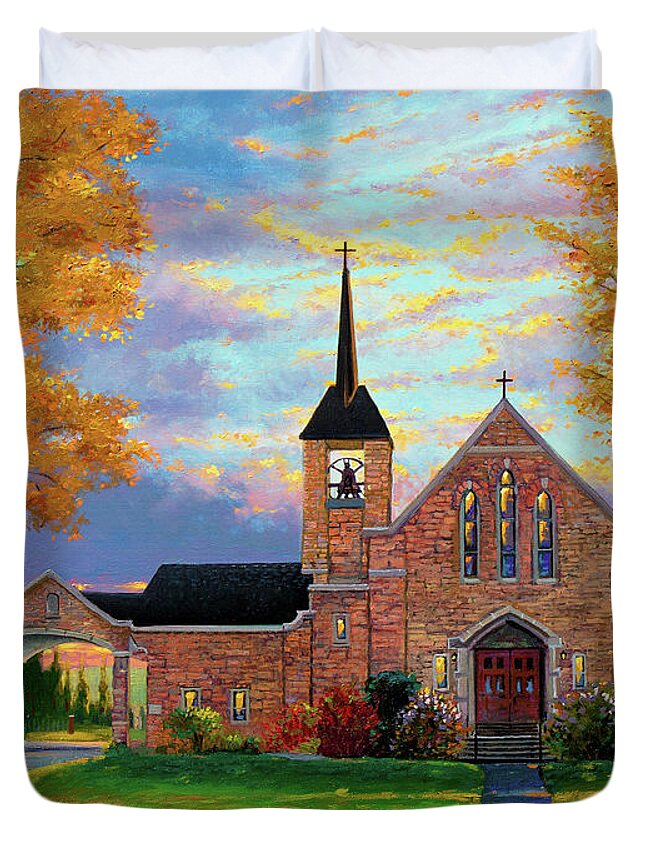 Schaefer Miles Duvet Cover featuring the painting Peace Lutheran of Pigeon Falls Wisconsin by Kevin Wendy Schaefer Miles