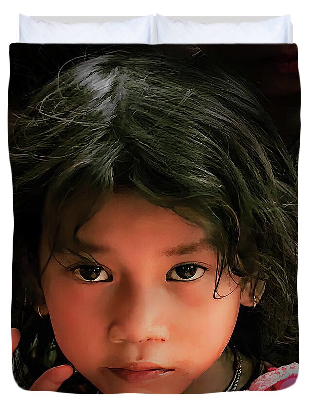 Cambodian Children Duvet Cover featuring the photograph Peace by Rebecca Herranen