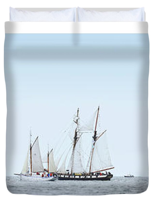 Sailing Ship Triptych Duvet Cover featuring the photograph Peaceful day on the ocean. by Frederic Bourrigaud