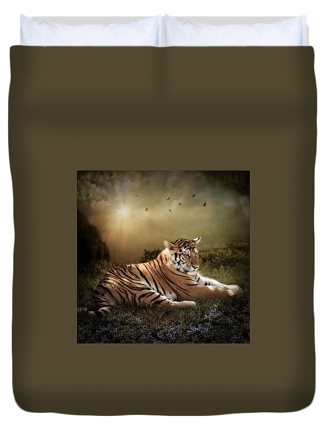 Bengal Tiger Duvet Cover featuring the digital art Peaceful Resolve by Maggy Pease