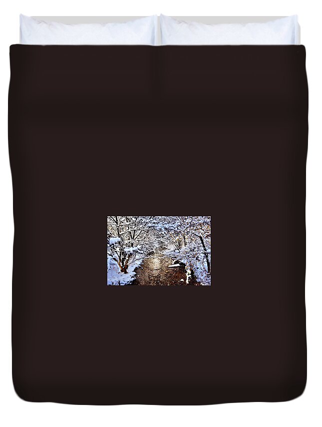 Taos Duvet Cover featuring the photograph Peaceful Snowy River by Elijah Rael