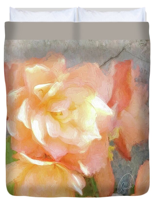Flower Duvet Cover featuring the photograph Peach Begonia by Karen Lynch