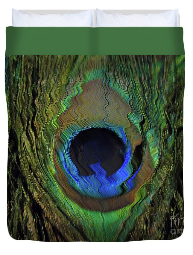 Guinea Duvet Cover featuring the photograph Peacock Feather Art 17 by D Hackett