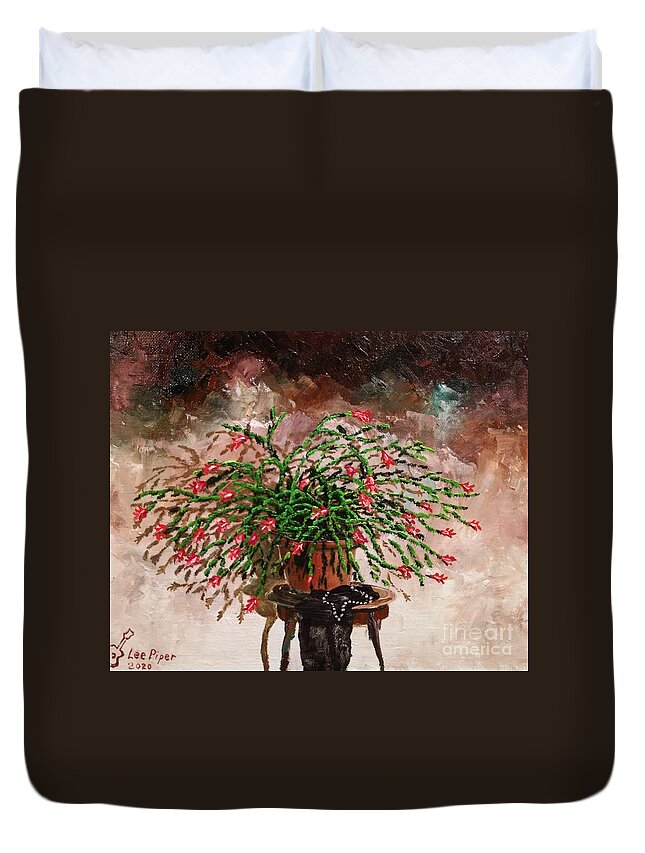 Still Life Duvet Cover featuring the painting Pearl's Cactus by Lee Piper
