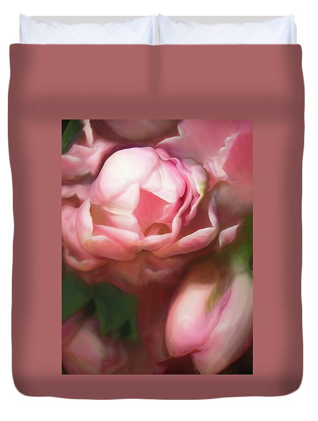 Spring Duvet Cover featuring the mixed media Pearly Pink by Lynda Lehmann