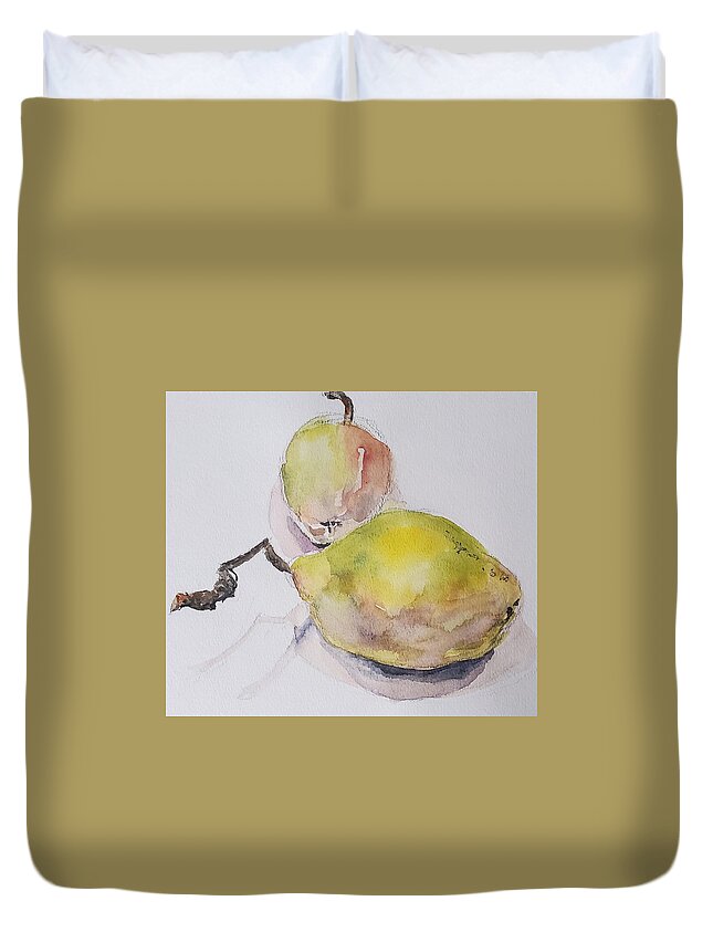 Fruit Duvet Cover featuring the painting Pears by Sheila Romard