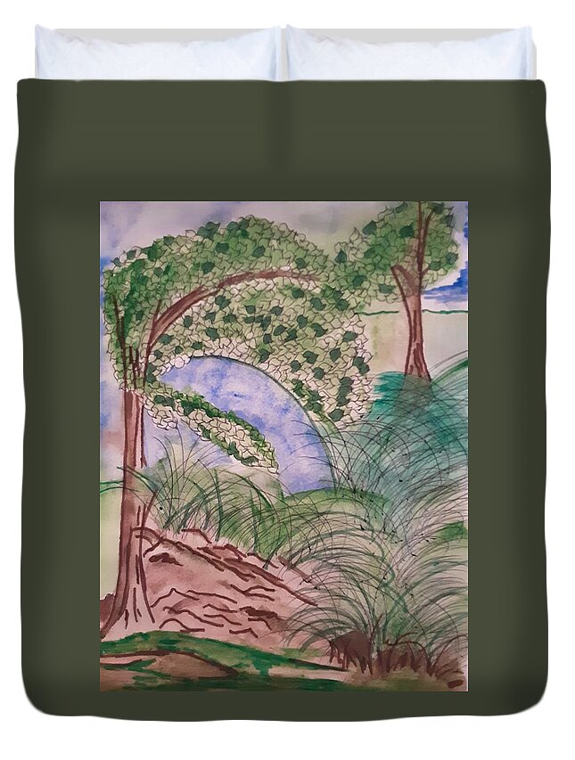 Creek Duvet Cover featuring the painting Pebble Creek by Tina Marie Gill