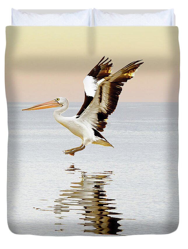 Three Pelicans Duvet Cover featuring the photograph Pelican Landing Triptych_3 by Az Jackson
