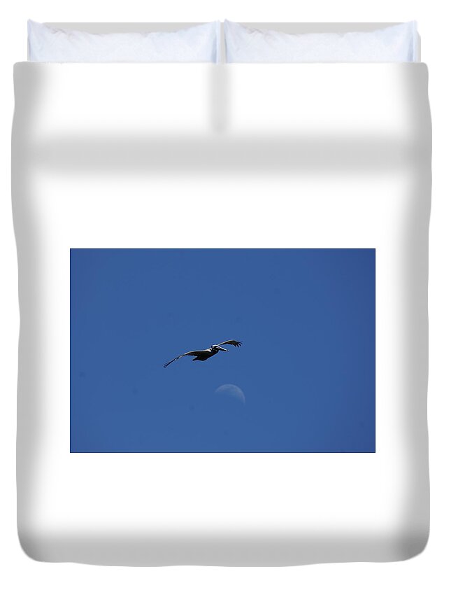 Pelican Duvet Cover featuring the photograph Pelican Moon by Heather E Harman