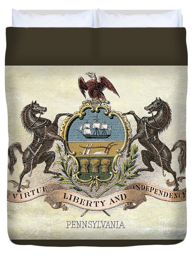 Pennsylvania Coat Of Arms Duvet Cover featuring the photograph Pennsylvania Coat of Arms 1876 by Jon Neidert