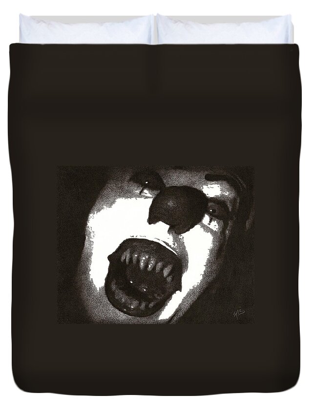Clown Duvet Cover featuring the drawing Pennywise by Mark Baranowski