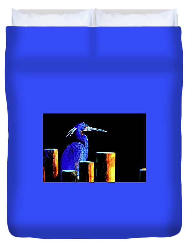 Wildlife Duvet Cover featuring the digital art Pensive Blue Heron by SnapHappy Photos