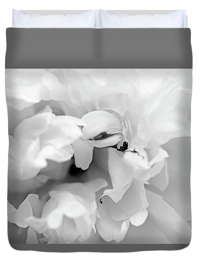 Peony Duvet Cover featuring the photograph Peony In Black And White by Debbie Oppermann