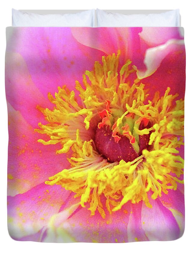 Peony Pollen Duvet Cover featuring the photograph Peony Pollen by Susan Maxwell Schmidt