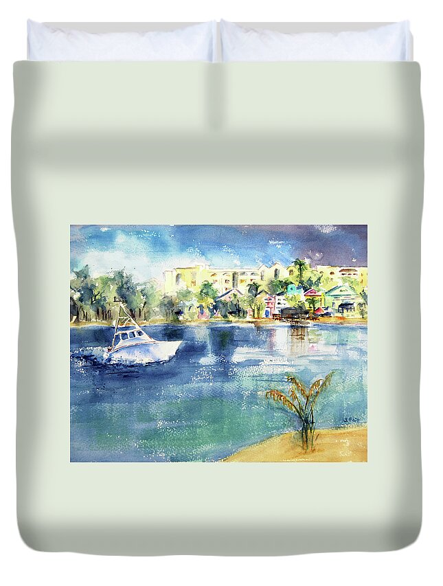 Perdido Pass Duvet Cover featuring the painting Perdido Pass by Jerry Fair