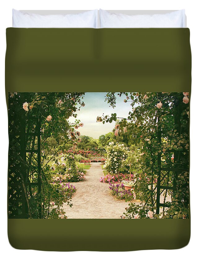 Roses Duvet Cover featuring the photograph Pergola View by Jessica Jenney