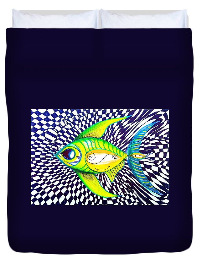 Fish Duvet Cover featuring the painting Perplexed Contentment Fish by J Vincent Scarpace