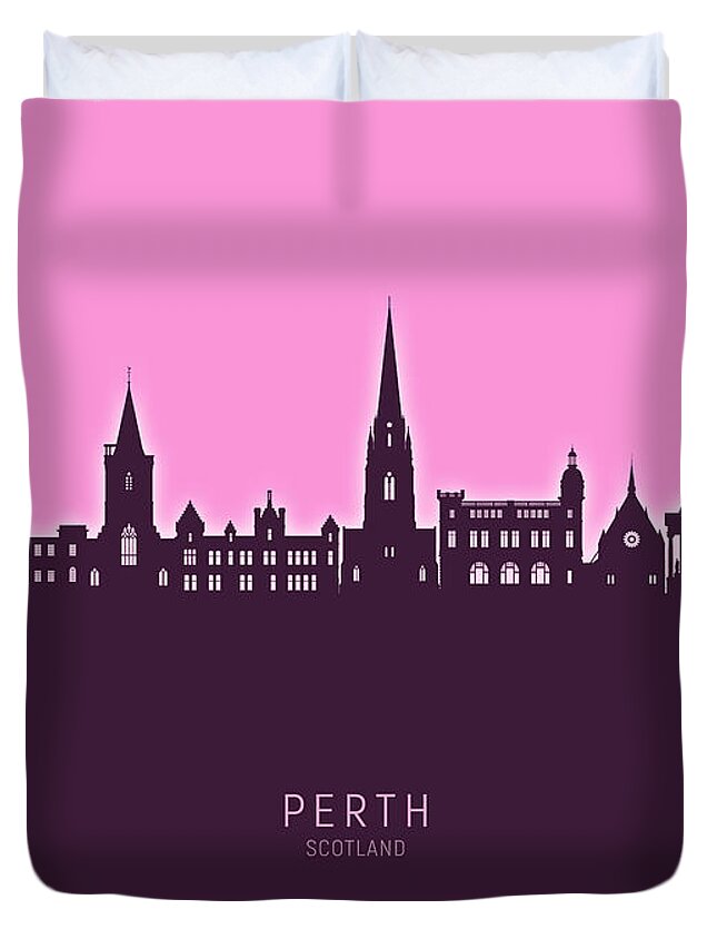 Perth Duvet Cover featuring the digital art Perth Scotland Skyline #69 by Michael Tompsett