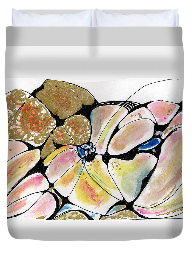 Abstract Duvet Cover featuring the mixed media Petals In A Secret Garden by Zsanan Studio