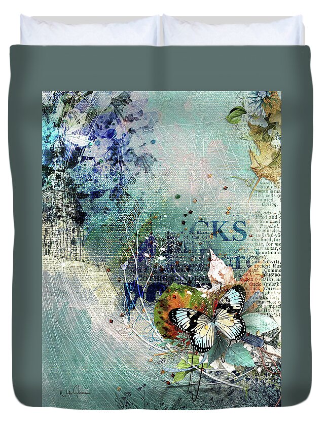 London Duvet Cover featuring the mixed media Phantasia by Nicky Jameson