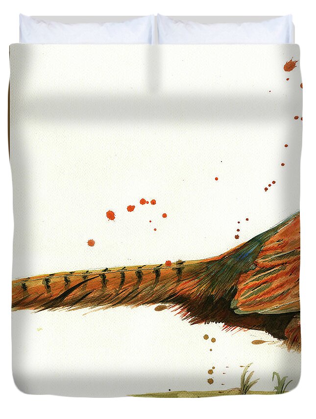 Pheasant Bird Duvet Cover featuring the painting Pheasant 2 by Juan Bosco