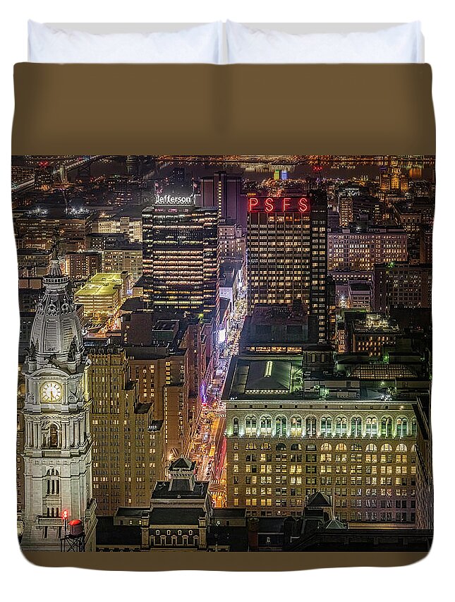 Philadelphia Skyline Duvet Cover featuring the photograph Philly PA Skyline by Susan Candelario