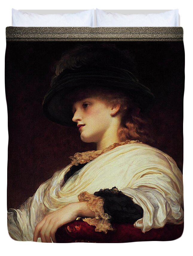 Phoebe Duvet Cover featuring the painting Phoebe by Frederic Leighton by Rolando Burbon
