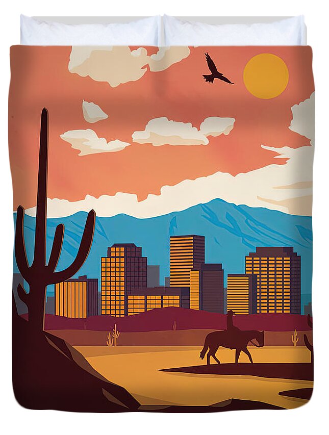 Phoenix Duvet Cover featuring the photograph Phoenix Arizona Vintage Travel Poster by Carlos Diaz