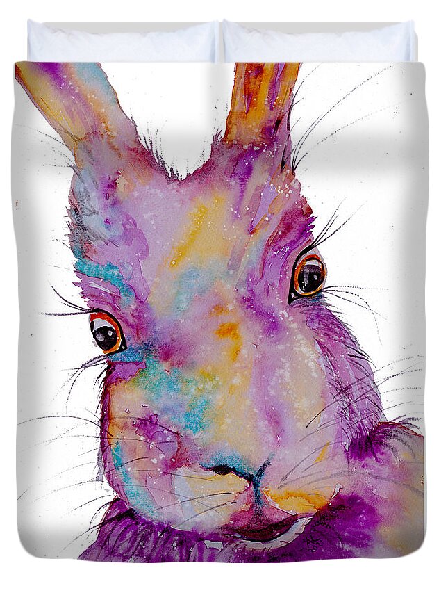 Hare Duvet Cover featuring the painting Photobomb Hare by Ann Leech