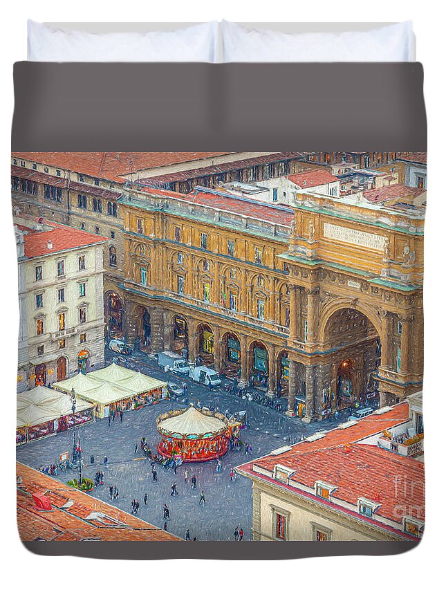 Iazza Della Repubblica Duvet Cover featuring the digital art Piazza della Repubblica by Liz Leyden