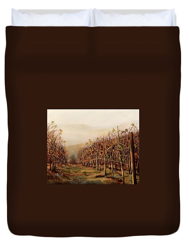 Vineyard Duvet Cover featuring the painting Piccoli Filari In Autunno by Guido Borelli
