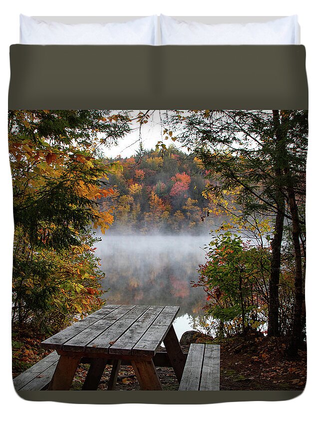 Mirror Lake Duvet Cover featuring the photograph Picnic with a view of Mirror Lake Colors by Jeff Folger