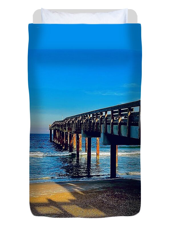 St Augustine Beach Florida Pier John Anderson Duvet Cover featuring the photograph Pier Pressure by John Anderson