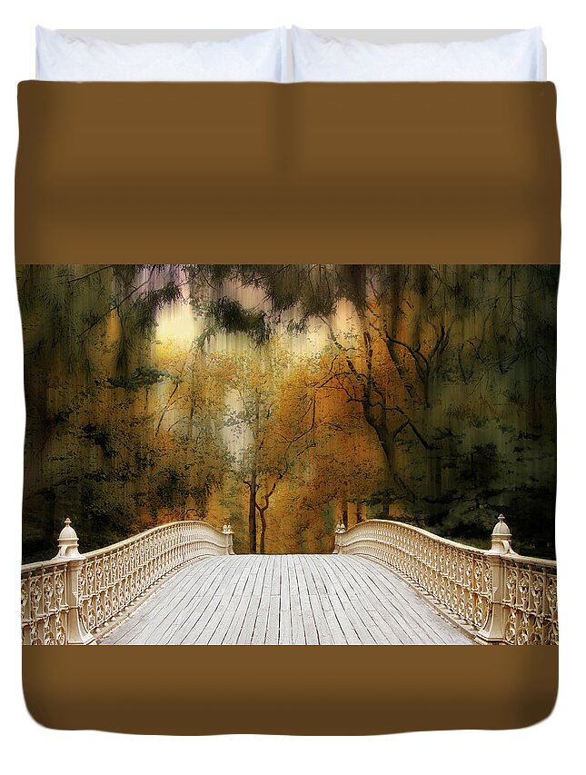 Bridge Duvet Cover featuring the photograph Pine Bank Arch in Autumn by Jessica Jenney
