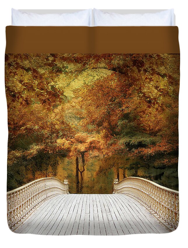 New York Duvet Cover featuring the photograph Pine Bank Autumn by Jessica Jenney