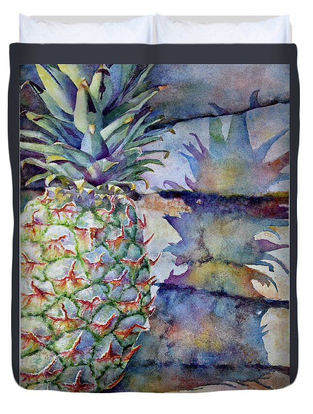 Pineapple Duvet Cover featuring the painting Pineapple and Shadow by Wendy Keeney-Kennicutt