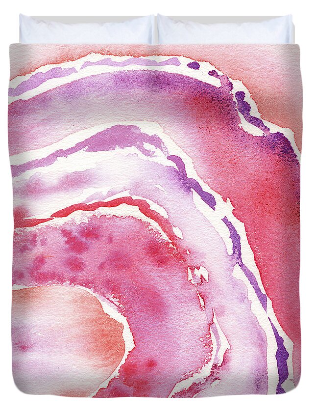 Pink Duvet Cover featuring the painting Pink Agate Abstract Watercolor Stone Painting  by Irina Sztukowski