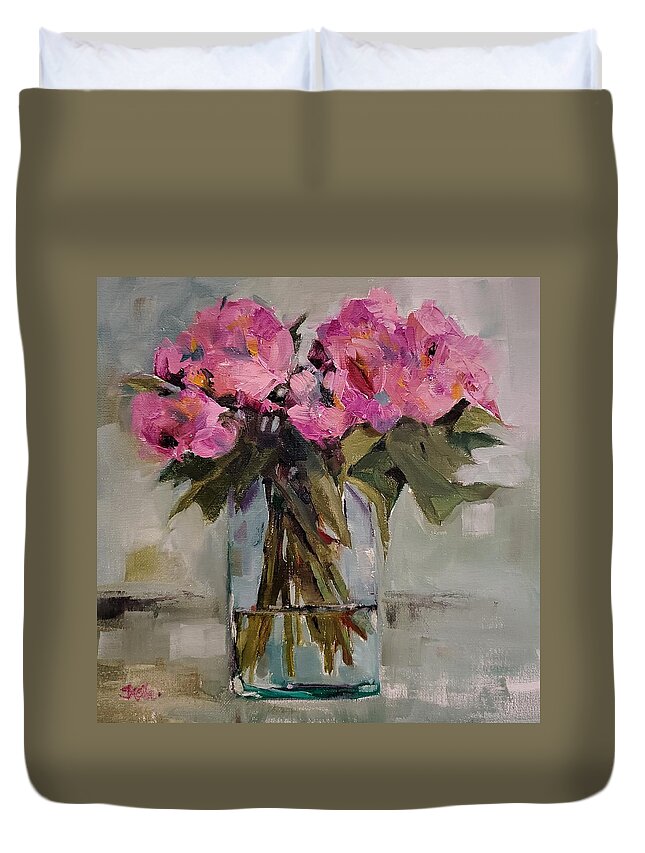 Flowers Duvet Cover featuring the painting Pink Azaleas by Sheila Romard