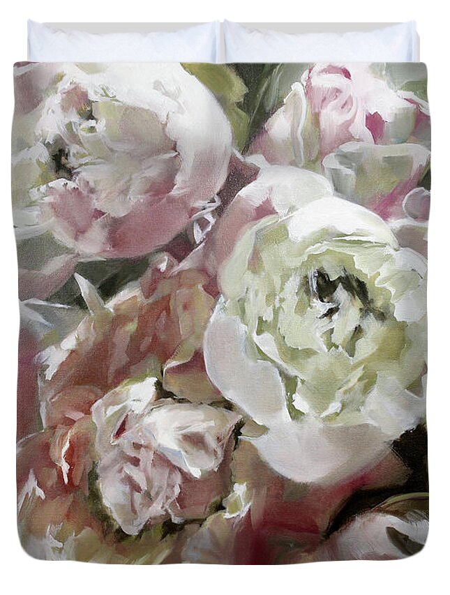 Pink Peony Bouquet Duvet Cover featuring the painting Pink Bouquet Intense by Roxanne Dyer