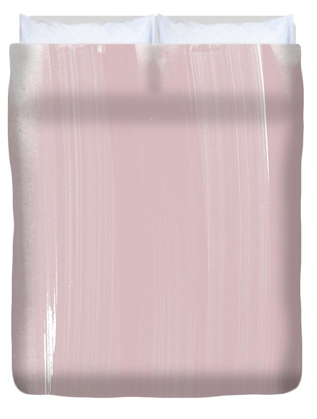 Pink Duvet Cover featuring the painting Pink Brushstrokes Minimalist Abstract Painting by Janine Aykens