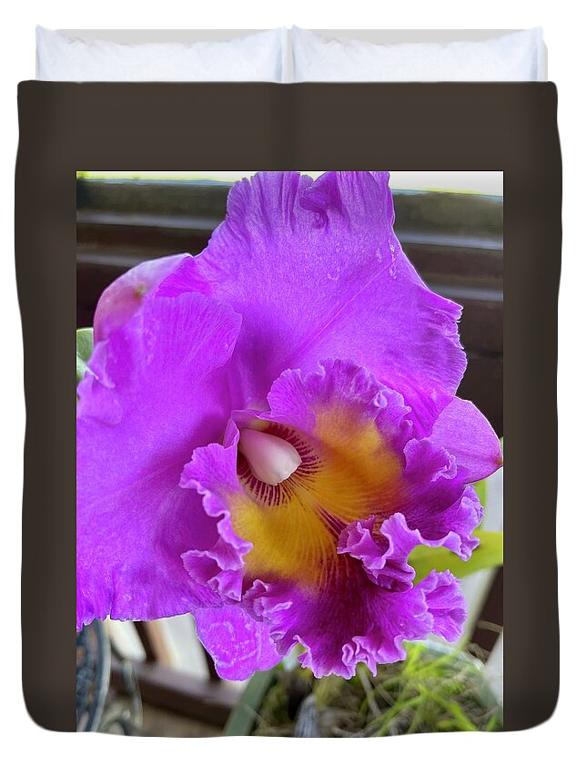 Pink Cattelaya Orchid Duvet Cover featuring the photograph Pink Cattelaya orchid by Lehua Pekelo-Stearns