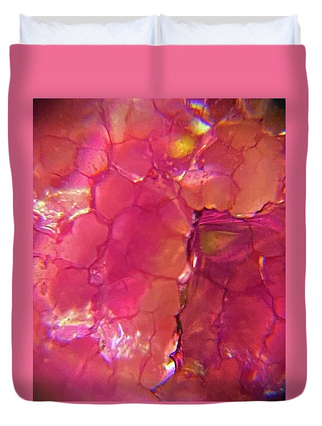 Glass Duvet Cover featuring the photograph Pink Cracked Glass 3 by Marilyn Borne