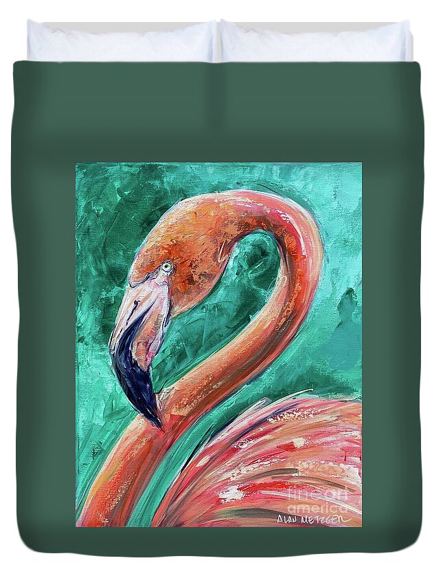 Flamingo Duvet Cover featuring the painting Pink Lady by Alan Metzger