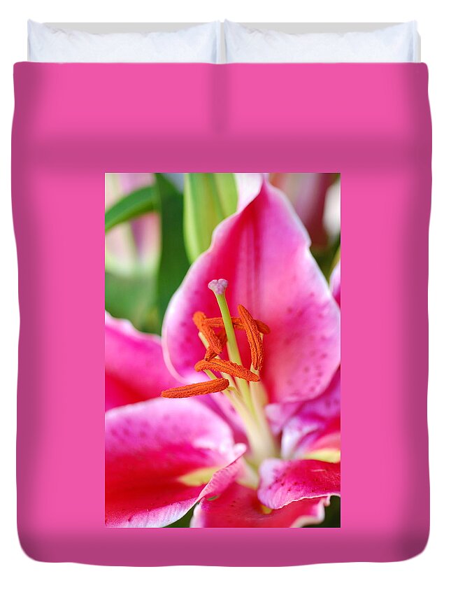 Lily Duvet Cover featuring the photograph Pink Lily 1 by Amy Fose