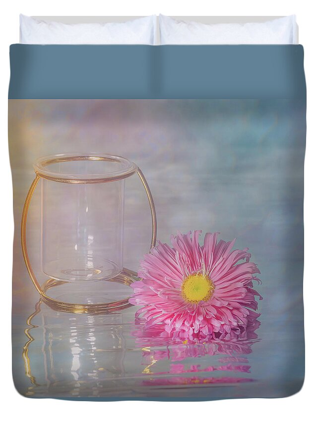 Pink Aster Duvet Cover featuring the photograph Pink Luster and Bokeh Hearts by Sylvia Goldkranz