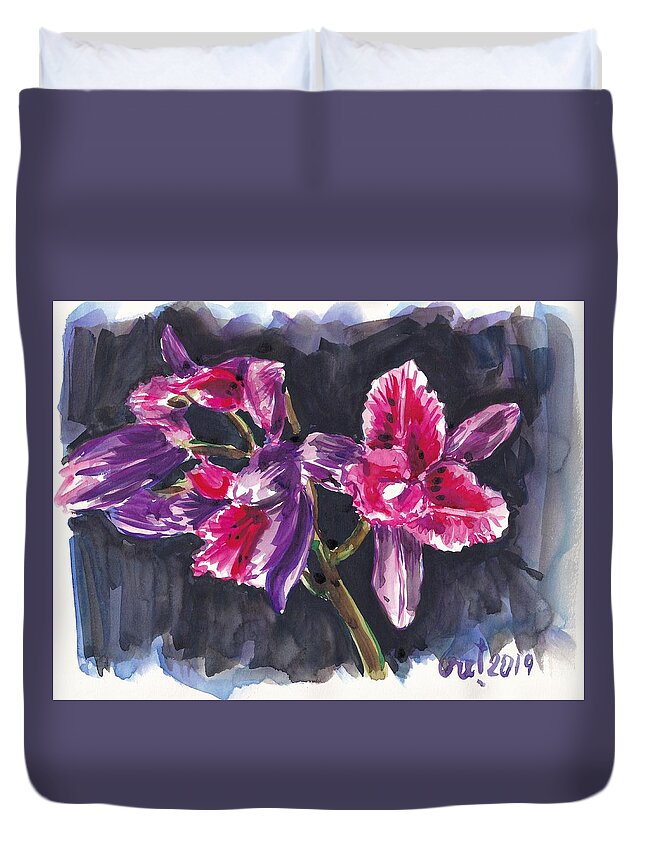 Orchids Duvet Cover featuring the painting Pink Orchids by George Cret